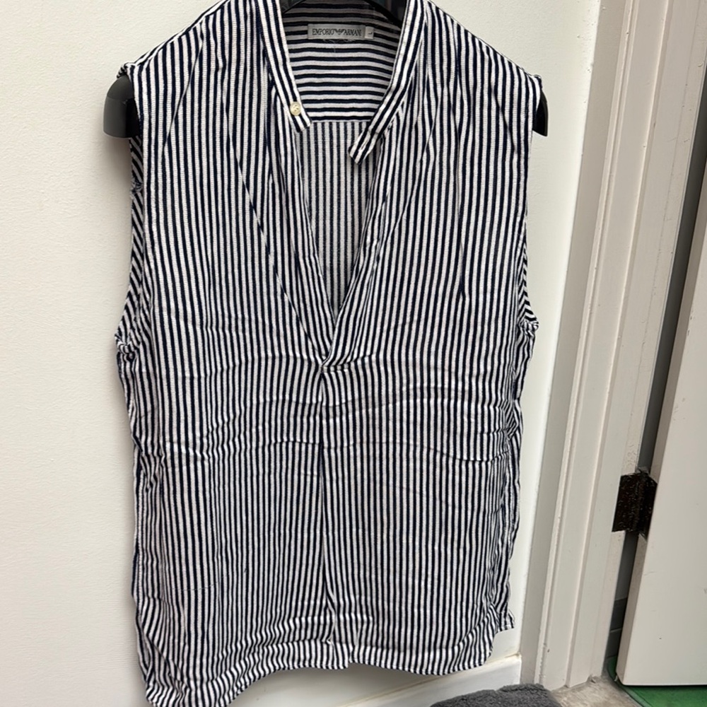 Vintage 90s Emporio Armani Navy and White Tank Top L